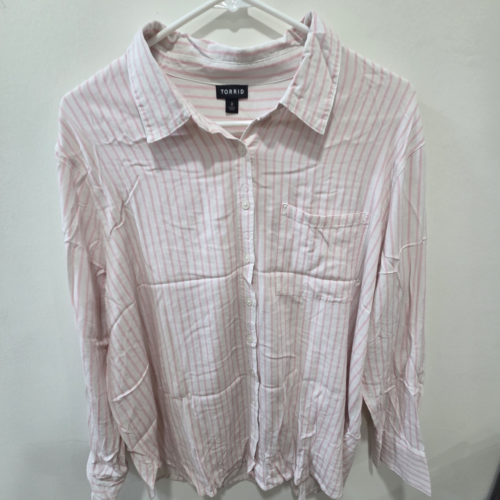 Torrid Pink Striped Button-Up Shirt